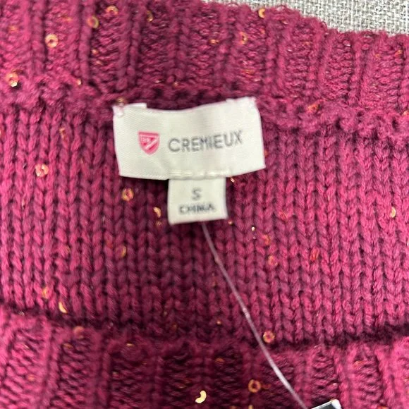 Cremieux Sweater Top Women's Small Round Neck Maroon w/ Gold Sequins NWT - Picture 12 of 13